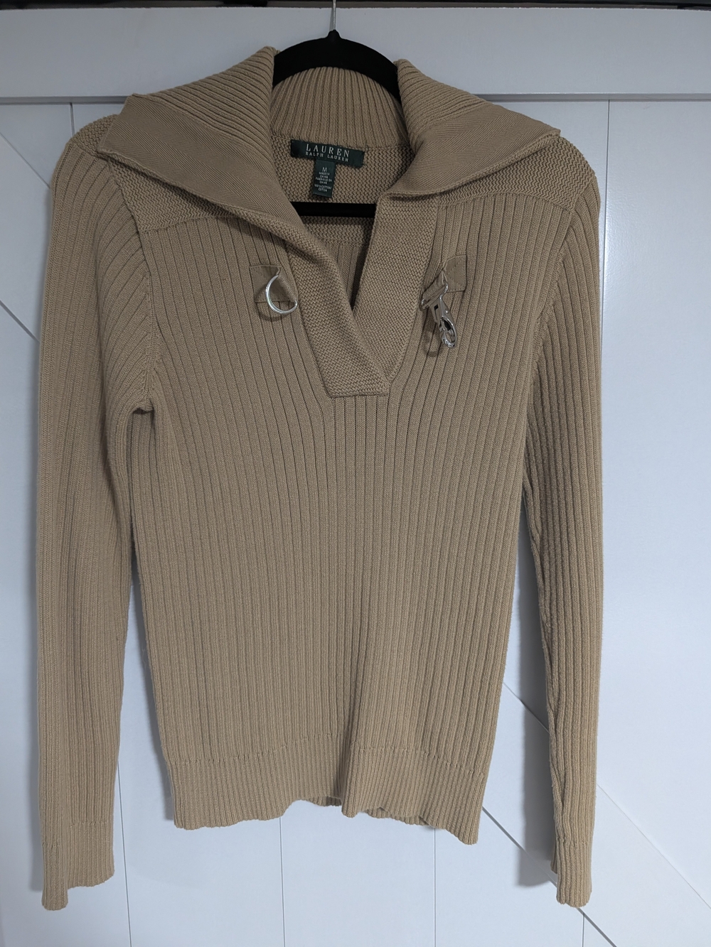 Lauren Ralph Lauren Ribbed Half-Zip Sweater in Brown Size Medium